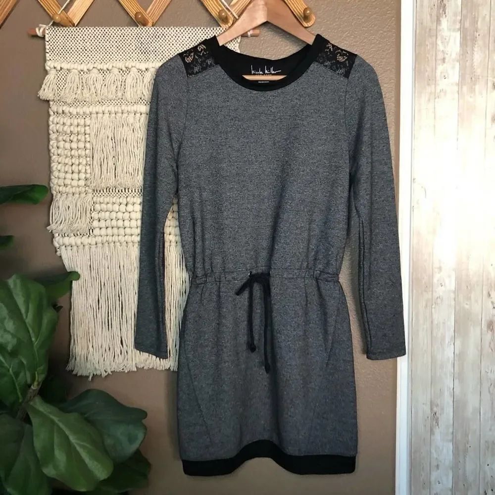 Nicole Miller Gray Drawstring Long Sleeve Dress